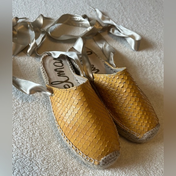 Sam Edelman Inna Espadrille Flats Mustard Yellow with Ribbon Ties. EU Sz 36 - Picture 1 of 9